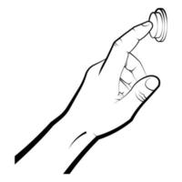 hand gesture, man presses the button with his index finger. Doorbell rings, starts or stops an important action. Isolated vector on white background