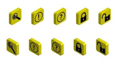 set of functional 3D icons on the topic of security and information search on the Internet. Isolated vector on white background