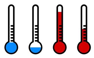 Termómetro con alta y baja temperatura. estilo de dibujos animados vector aislado sobre fondo blanco