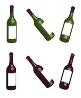 translucent wine bottles made of glass, multi-colored 3D illustration on a transparent background, isolated