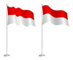 flag of Republic of Indonesia on flagpole waving in the wind. Holiday design element. Checkpoint for map symbols. Isolated vector on white background