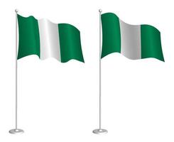 flag of Federal Republic of Nigeria on flagpole waving in the wind. Holiday design element. Checkpoint for map symbols. Isolated vector on white background