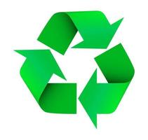 Green sign for recycling garbage, used raw materials. Caring for the environment. Vector in realistic style