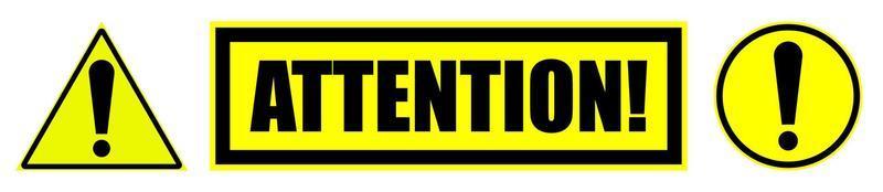 Set of danger signs, exclamation mark on a yellow background. Attention. Isolated vector