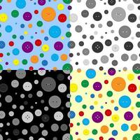 Set of seamless patterns of multi-colored round buttons of clothes in rainbow colors. Vector