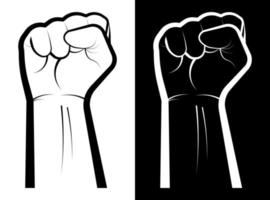 Black lives matter social protest. No to racism. Hand clenched into a fist. A symbol of strength, the struggle for freedom. Black white vector on blank background