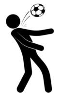 Stick figure, man is playing soccer. Hits the ball with his chest. Team sports. Isolated vector on white background