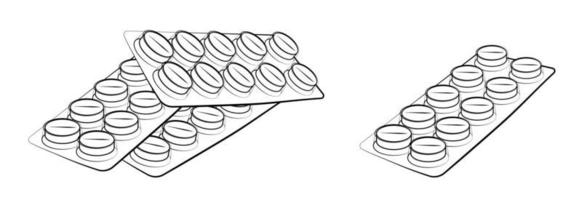 platos con pastillas. tratamiento de la salud y la enfermedad. vector aislado sobre fondo blanco