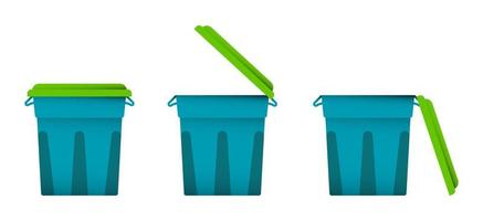 color Icon, trash can with open and closed lid. Isolated vector on white background