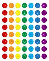 Set of multi-colored round buttons of clothes in rainbow colors. Vector on a white background