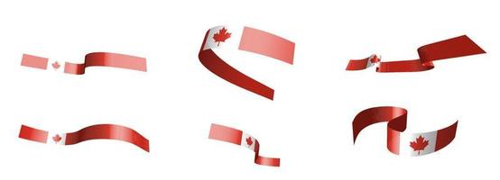 Set of holiday ribbons. Canadian flag waving in the wind. Separation into lower and upper layers. Design element. Vector on a white background