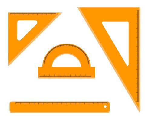 set of measuring tools, ruler, triangle in flat style, school supplies
