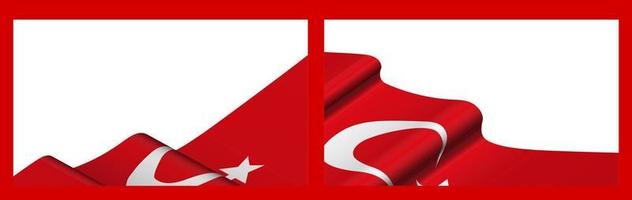 Background, template for festive design. Turkish flag waving in the wind. Realistic vector on red background