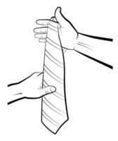 el hombre sostiene una corbata a rayas en sus manos, probándose un traje. ropa de estilo empresarial, moda masculina. vector aislado sobre fondo blanco
