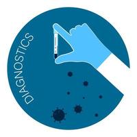 color icon in blue, doctors hand in a glove holds test tubes with coronavirus tests. Negative result. Isolated vector on white background