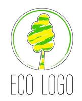 logo, stylized tree in yellow-green color. Ecology, care for nature. Isolated vector on white background