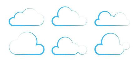 decorative set of white clouds with a blue stroke. Isolated vector
