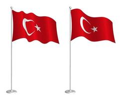 flag of Turkish Republic on flagpole waving in the wind. Holiday design element. Checkpoint for map symbols. Isolated vector on white background