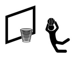 basketball player with a ball in his hands in a jump scores a goal in the basket. Active sports. Isolated vector on white background