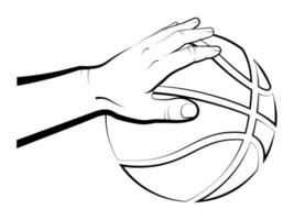 la mano del atleta sostiene una pelota de baloncesto durante el juego. deportes de equipo, estilo de vida saludable. vector aislado sobre fondo blanco