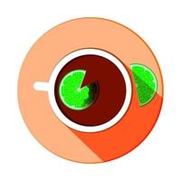 stylized tea cup vector icon with lemon slices with long shadow, top view