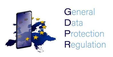 concepto de protección de datos personales en la unión europea, gdpr. seguridad de Internet. smartphone con elementos de símbolos de la unión europea. pancarta, plantilla vector