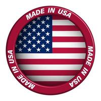 emblem made in usa, label with ribbon in american flag colors. Festive design element for sale. Isolated vector on white background