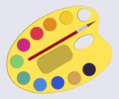 paleta con acuarelas multicolores en papelería de estilo plano para la escuela vector