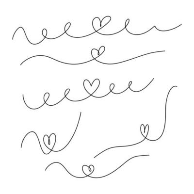 Set of abstract hand drawn heart in thin line. Heart continuous one line drawing. Scribble hand drawn heart illustration.