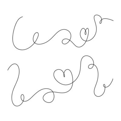 Set of abstract hand drawn heart in thin line. Heart continuous one line drawing. Scribble hand drawn heart illustration.