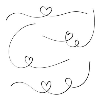 Set of abstract hand drawn heart in thin line. Heart continuous one line drawing. Scribble hand drawn heart illustration.