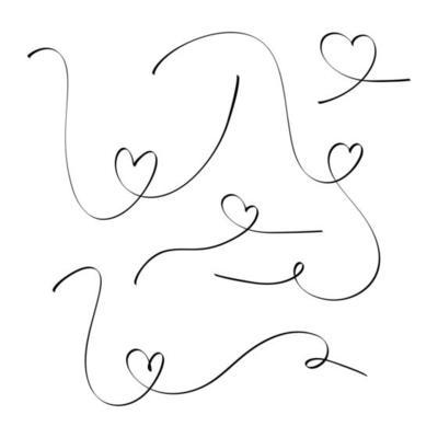 Set of abstract hand drawn heart in thin line. Heart continuous one line drawing. Scribble hand drawn heart illustration.