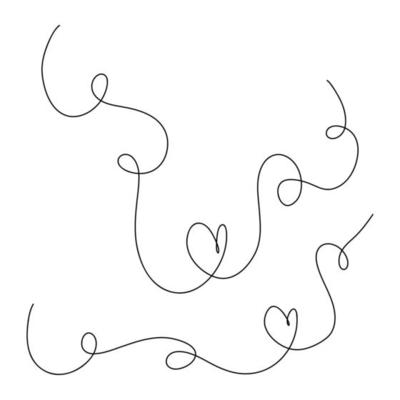 Set of abstract hand drawn heart in thin line. Heart continuous one line drawing. Scribble hand drawn heart illustration.