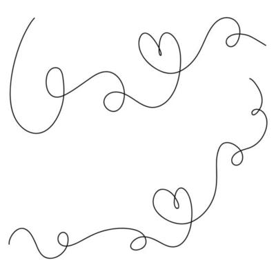 Set of abstract hand drawn heart in thin line. Heart continuous one line drawing. Scribble hand drawn heart illustration.