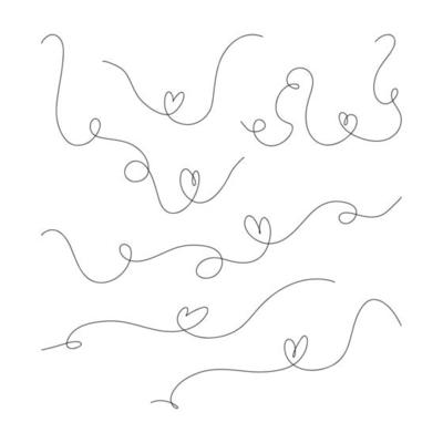 Set of abstract hand drawn heart in thin line. Heart continuous one line drawing. Scribble hand drawn heart illustration.