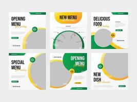conjunto de comida para restaurante o cafetería banner cuadrado y plantilla de publicación en redes sociales vector