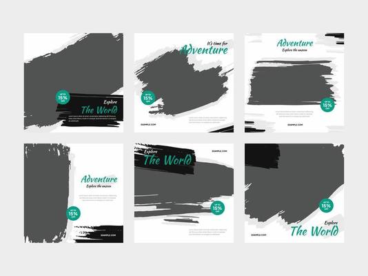 Set of holiday travel adventure square banner for flyer and social media post feed template