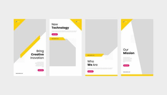 Set of yellow technology minimal roll up standee banner and social media story template