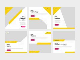 conjunto de banner cuadrado mínimo de tecnología amarilla y plantilla de alimentación de publicaciones en redes sociales vector