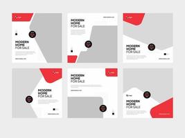 Set of red property minimal square banner and social media post feed template vector