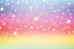 Rainbow unicorn fantasy background with stars. Holographic illustration in pastel colors. Bright multicolored sky. Vector. vector