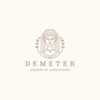 Demeter the Ancient Greek goddess of grain and agriculture logo icon design template line style flat vector