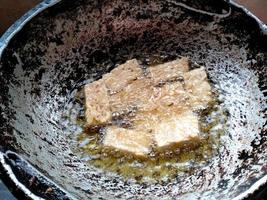 Tempe goreng or fried tempeh. Indonesian culinary food photo