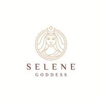 selene diosa de la mitología griega luna. vector plano de plantilla de diseño de icono de logotipo de belleza de mujer