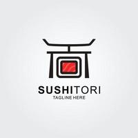 concepto de logotipo de bar japonés con puerta torii y rollo de sushi vector