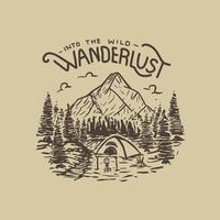 wanderlust aventura camping al aire libre dibujado a mano ilustración vector