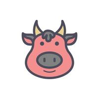 Cute animal face character buffalo face with minimalist monoline flat design illustration vector