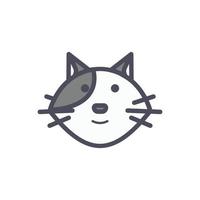 Cute animal face character cat face with minimalist monoline flat design illustration vector