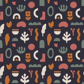 Abstract seamless pattern in trendy collage style. Hand drawn shapes and doodle objects. vector