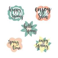 letras de primavera con flores de colores en el fondo vector